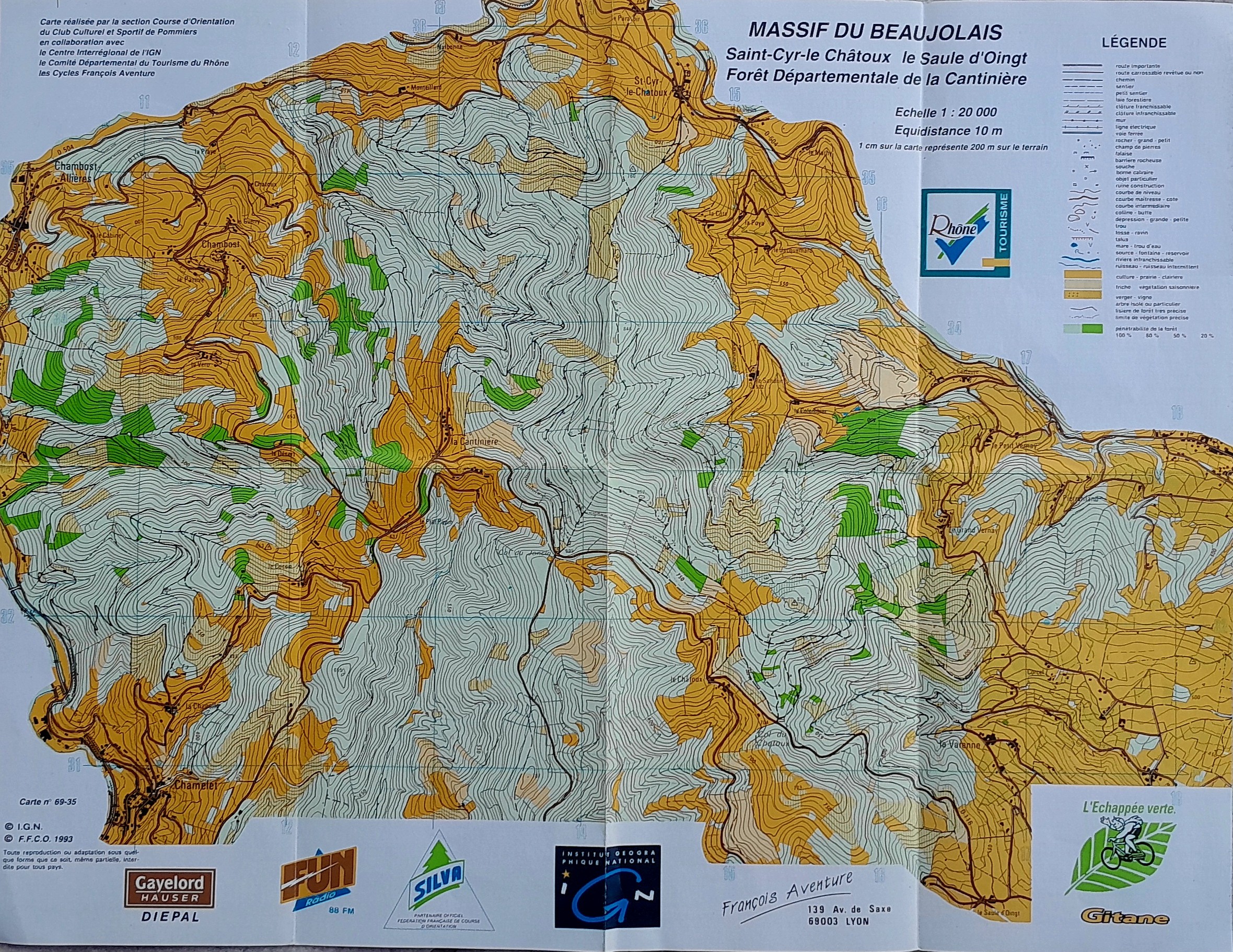 Ancienne carte d'orientation Massif du Beaujolais 1993 — Saint-Cyr-le-Châtoux